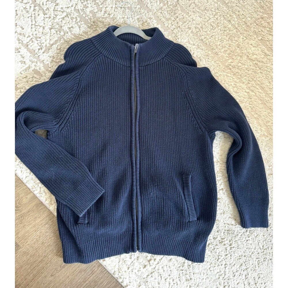 L.L.Bean XL Mens Cotton Blue Cardigan Knitted  Full Zipped